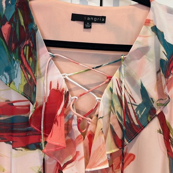 Sangria Watercolour Floral Ruffle Maxi Sleeveless Tropical Dress Size 10 - Picture 9 of 15